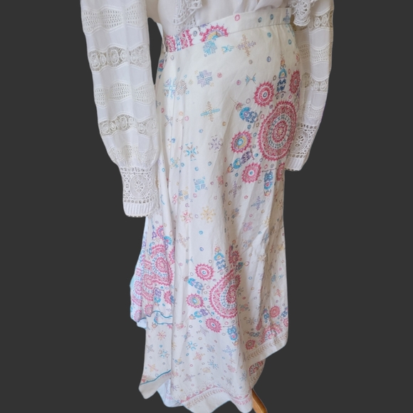 PERUVIAN CONNECTION | PIMA COTTON PRINT HANDKERCHIEF MAXI SKIRT - Picture 5 of 11